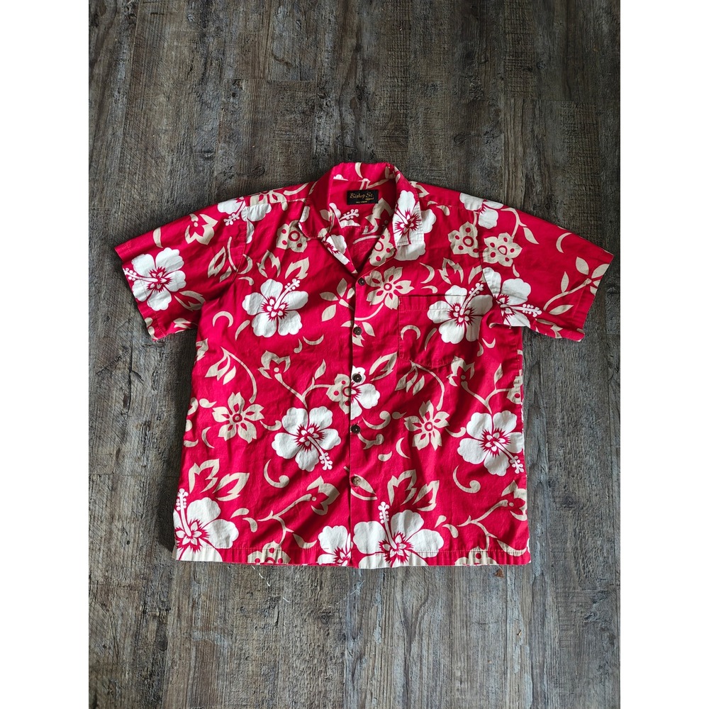 Men's XL Bishop St. Apparel Red Floral Hawaiian Shirt Casual Tropical Eccentric